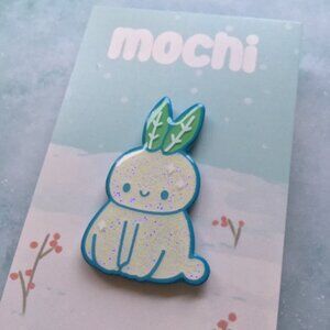 Mochi snow bunny enamel pin